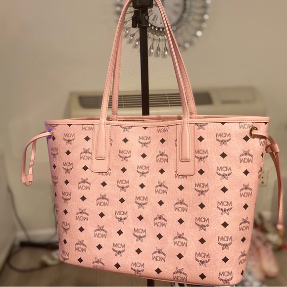 MCM Pink Monogram Tote Bag with Leather Handles - Picture 3 of 7